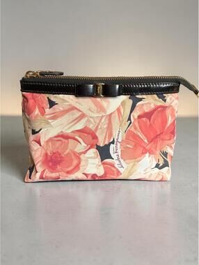 Salvatore Ferragamo Vintage Vara Bow Floral Poppy Cosmetic Bag Pouch